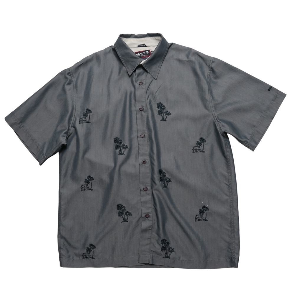 Billabong Aloha Shirt Mens Medium Gray Embroidered Palm Tree Button Up